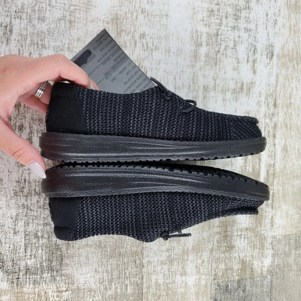 Hey Dude Wendy Stretch Sox Loafer Shoes Sz 13 C13 Black Knit Round Toe Comfort